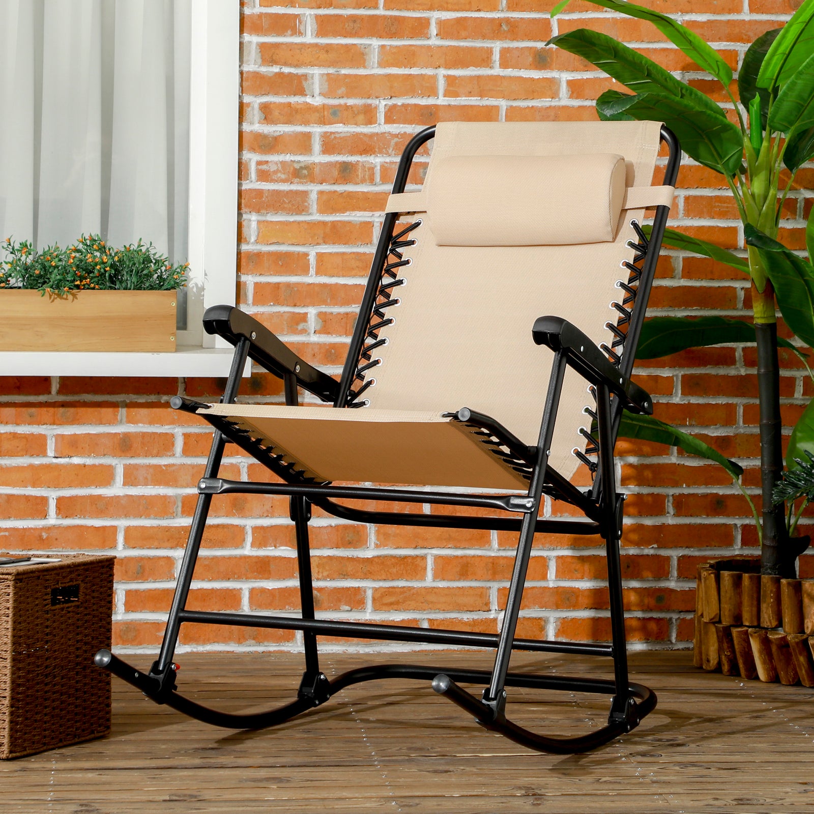 Folding Rocking Chair Zero Gravity With Headrest | Beige
