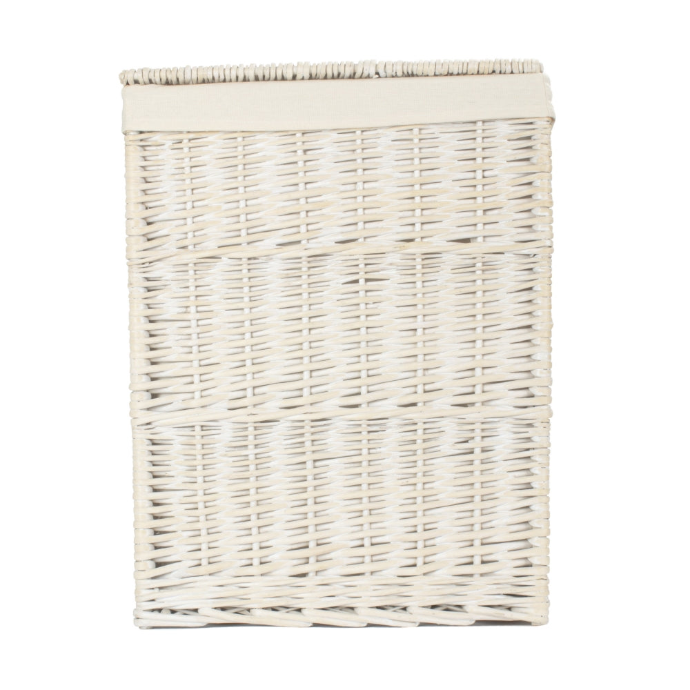 White Oatmeal Cotton Lined Square White Wash Laundry Basket | Small | White