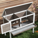 Large Elevated Indoor Outdoor Wooden Rabbit Hutch W/ Asphalt Roof, Tray | Brown