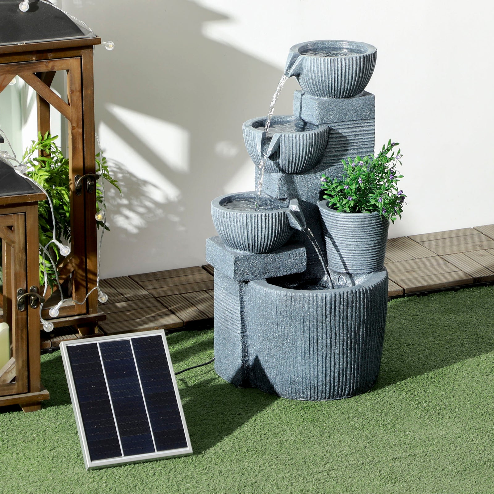 57cm Solar 4-tier Fountain, Dark Grey
