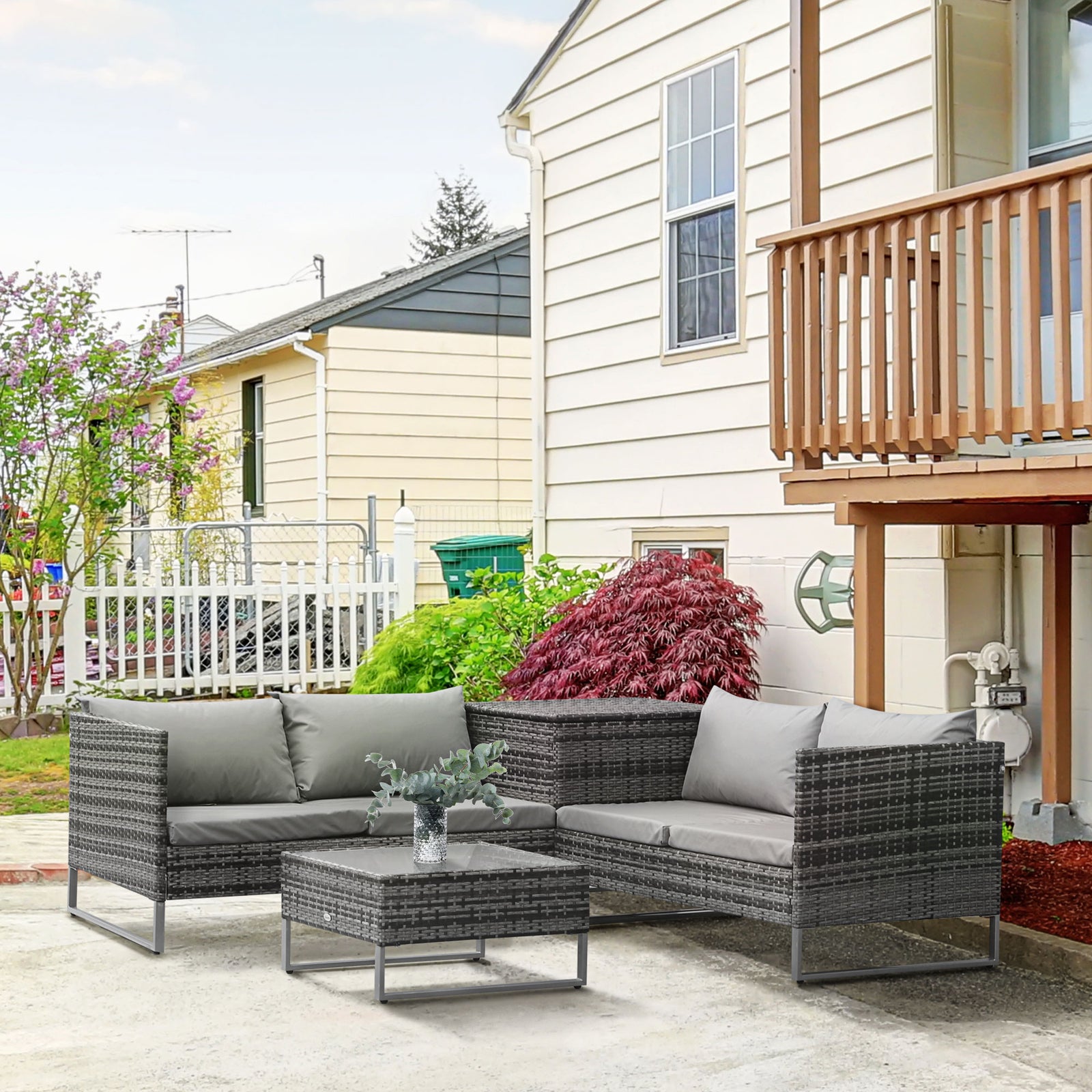 4pcs Patio Rattan Sofa Garden Furniture Set W/ Table | Gray