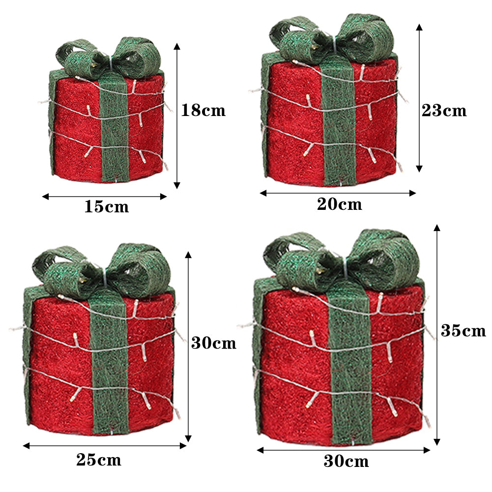 4pcs Christmas Gift Box Decorations With Led String Lights | Red