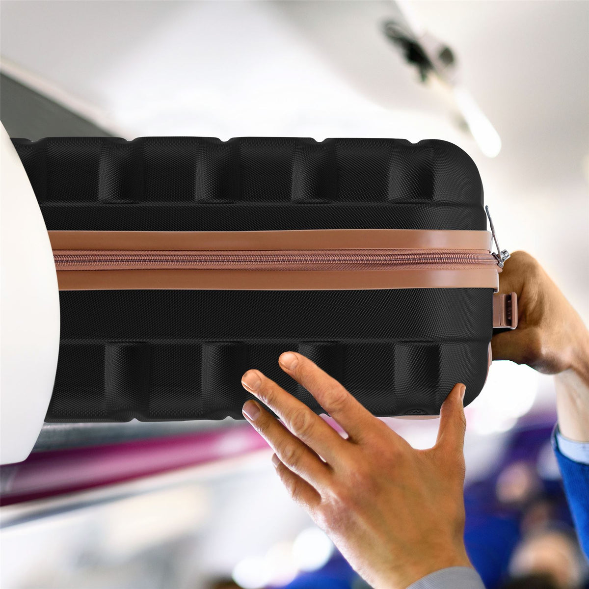 Set Of 3 Hard Shell Suitcase Cabin & Check In Cases With Tsa Lock - Overhead Cabin With Medium & Large Check-in Bag | Set of 3 | Black & Brown