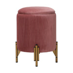Modern Round Pleated Storage Ottoman With Metal Legs 33cm Dia X 46cm H | Dark Pink