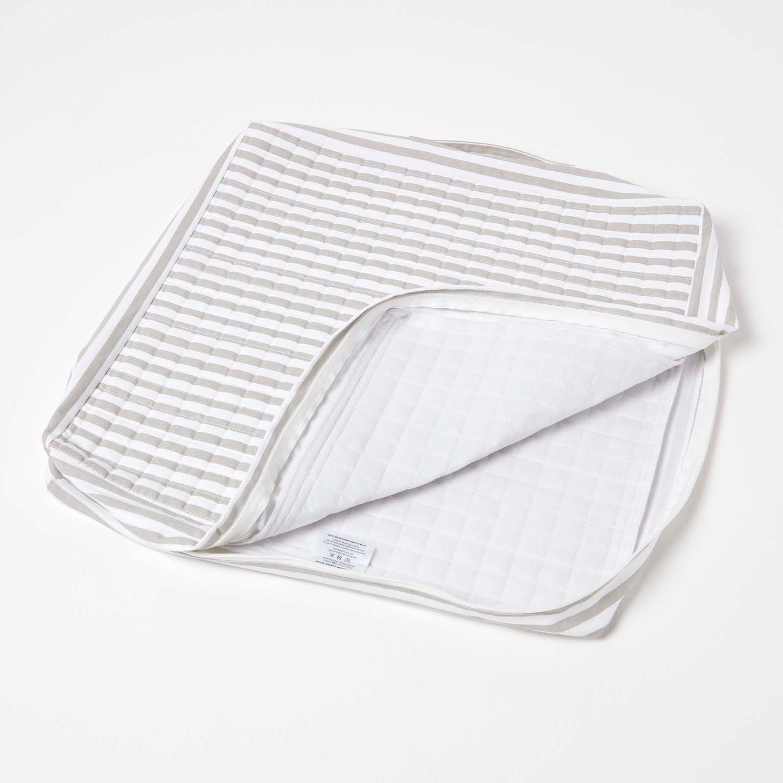 Quilted Cotton Armchair Booster Cushion Cover | 50cm x 50cm | Grey & White