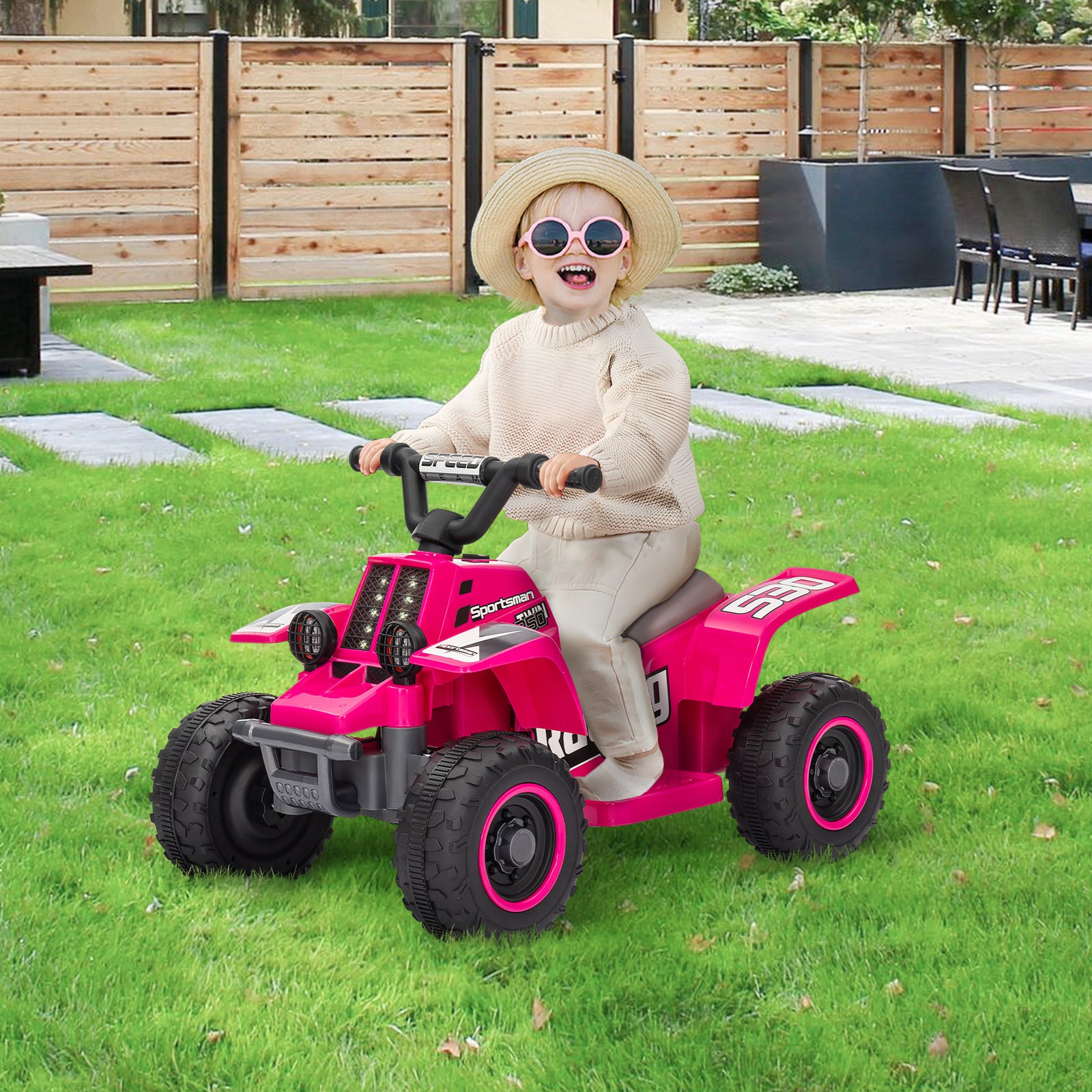 6v Electric Quad Bike, Kids Ride On Atv W/ Forward Backward, Headlights | Pink