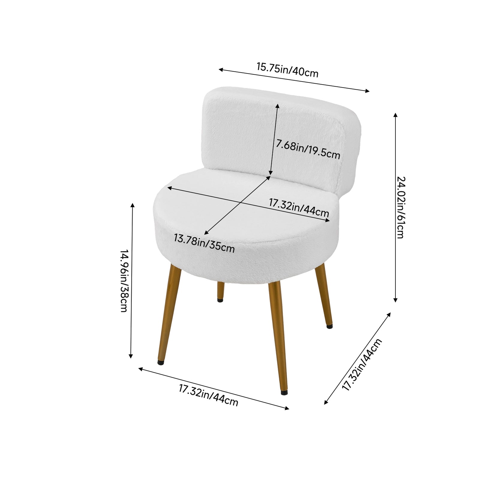 Upholstered Dressing Table Stool With Adjustable Feet | White