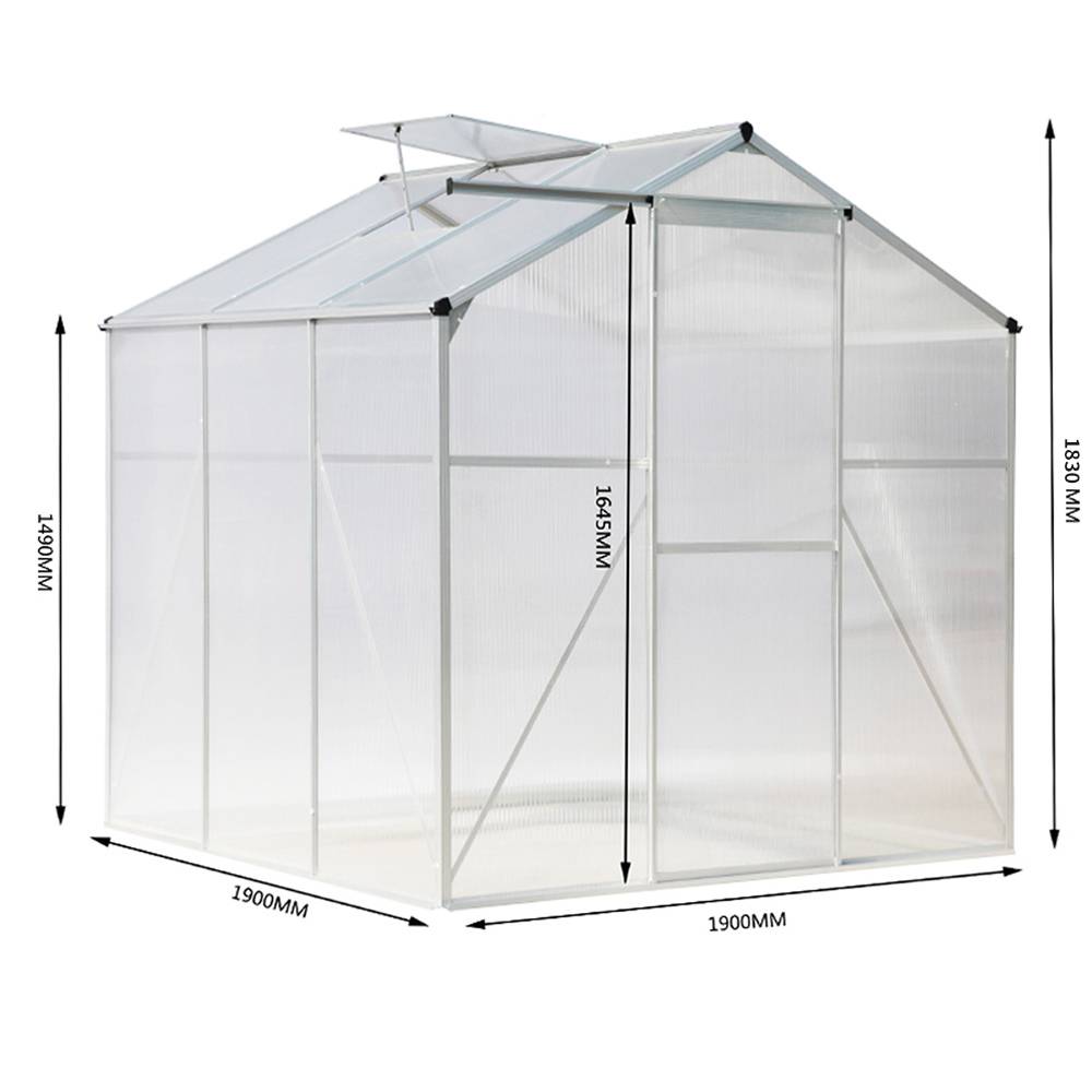 Polycarbonate Greenhouse– Aluminum Frame Walk-in Greenhouse With Sliding Door & Ventilation Window For Plants & Flowers, White, 6 x 6ft