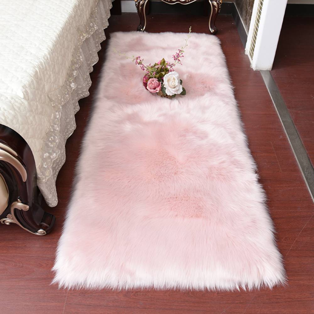 Rectangular Fluffy Shaggy Area Rug Pink Super Soft Plush Carpet For Bedroom | Small | Pink