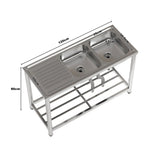 120cm W X 50cm D X 80cm H Stainless Steel 2 Compartments Commercial Sink With Drainboard