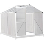Polycarbonate Greenhouse With Base – Aluminum Frame Walk-in Greenhouse With Sliding Door & 2 Ventilation Window For Plants & Flowers | 10 x 6ft | White