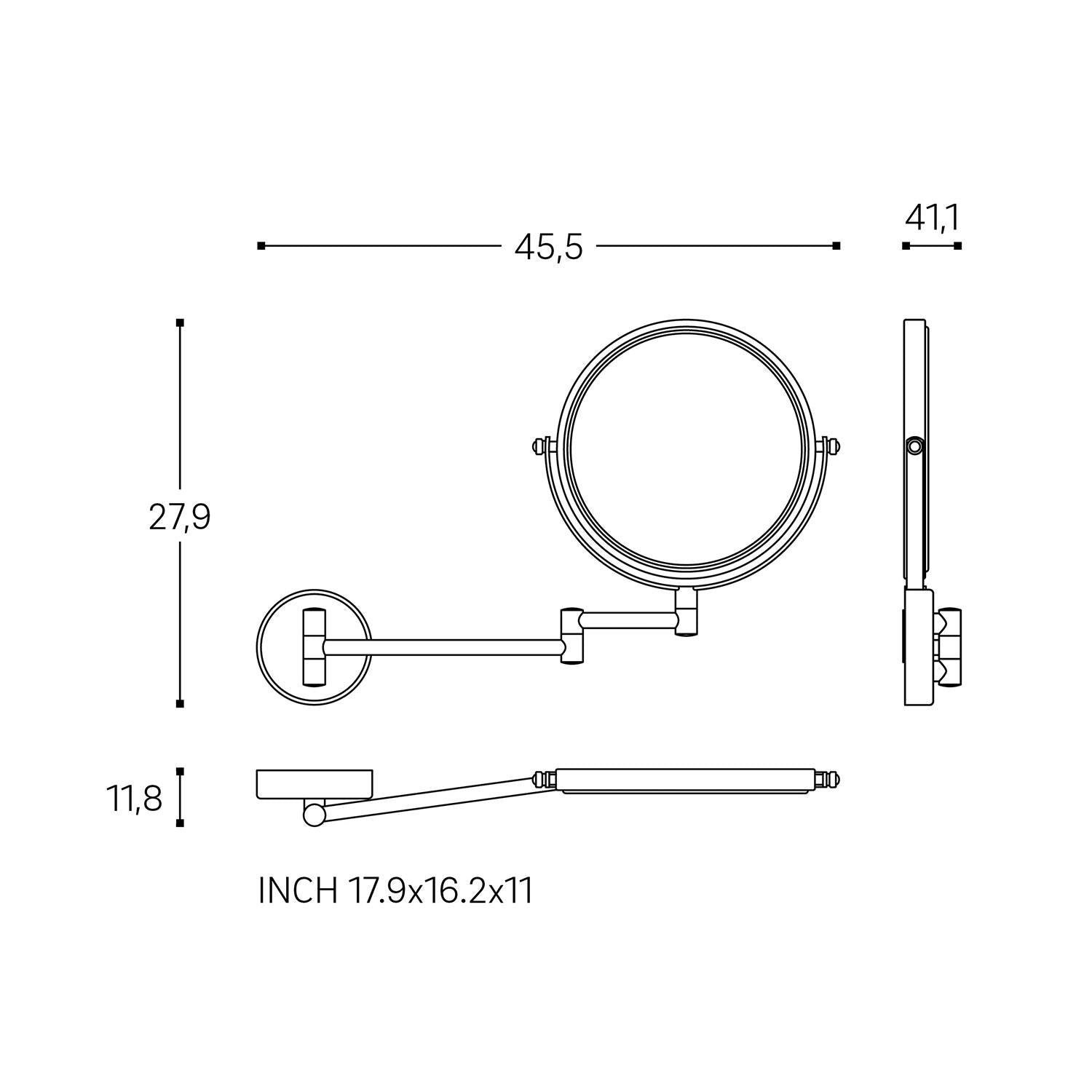 Wall Magnifying Mirror With Screws And Durable Metal For Bathroom
