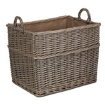 Wicker Rectangular Hessian Lined Log Storage Basket | Set-of-3 | Brown