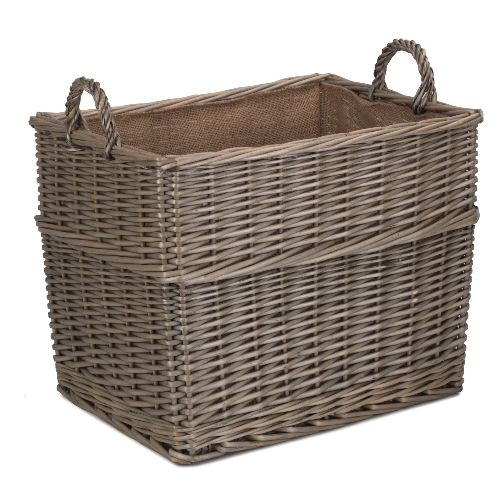 Wicker Rectangular Hessian Lined Log Storage Basket | Large | Brown