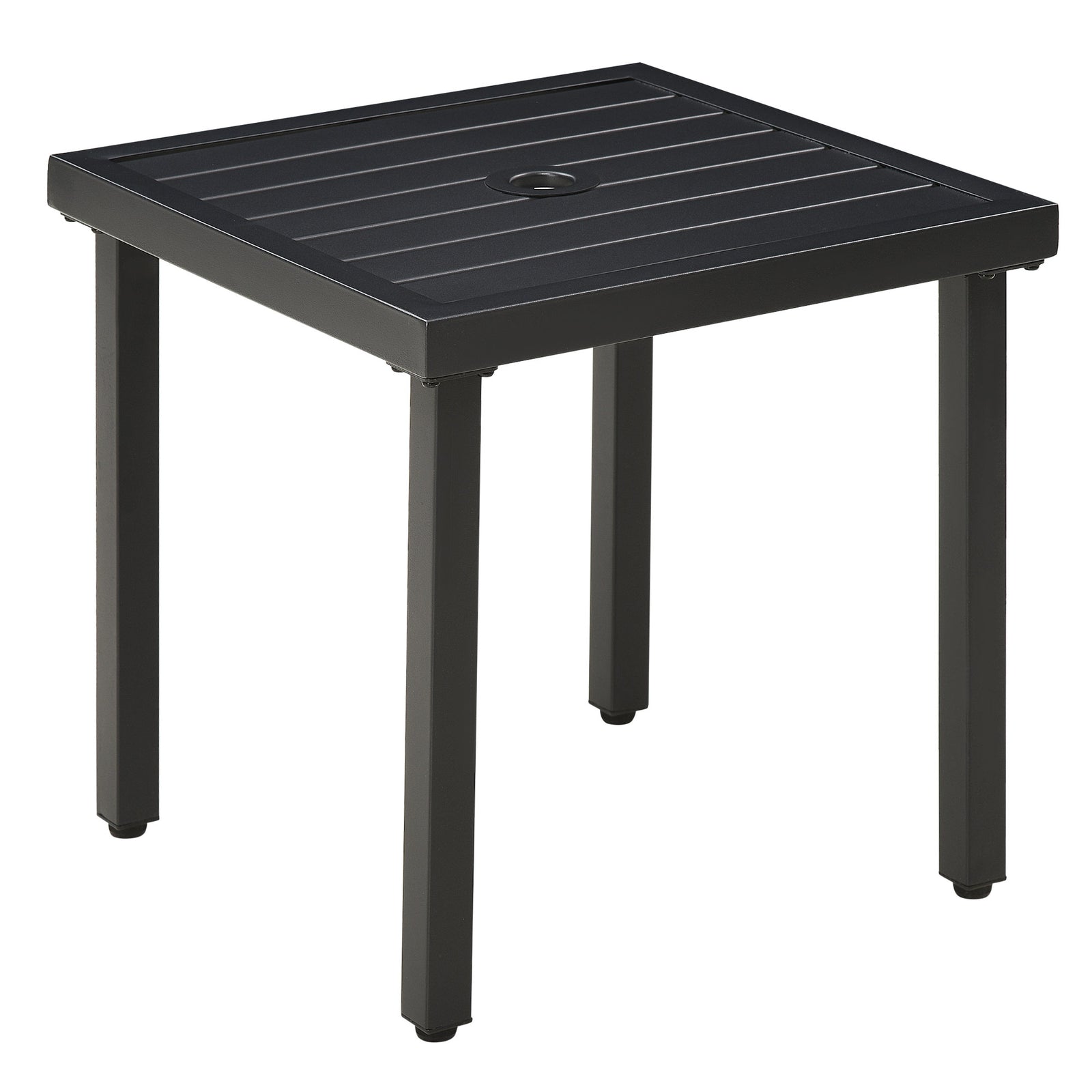 Patio End Table With Umbrella Hole And Steel Frame | Black