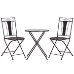 3-piece Patio Bistro Set, Mosaic Table, Foldable Chairs