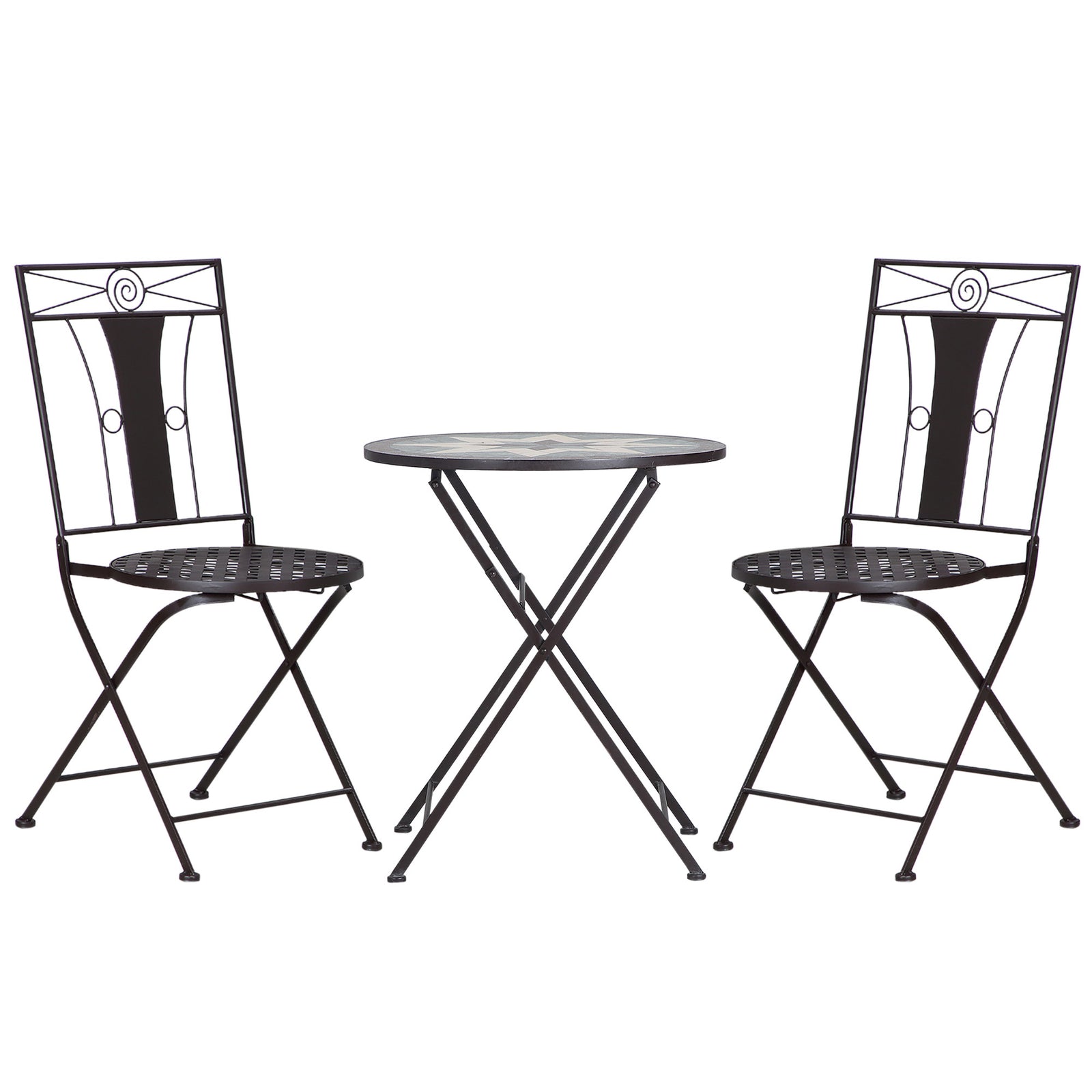 3-piece Patio Bistro Set, Mosaic Table, Foldable Chairs
