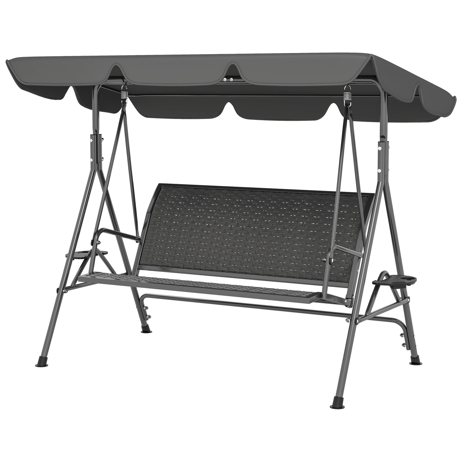 Rattan Swing Seat, Steel Frame, Grey