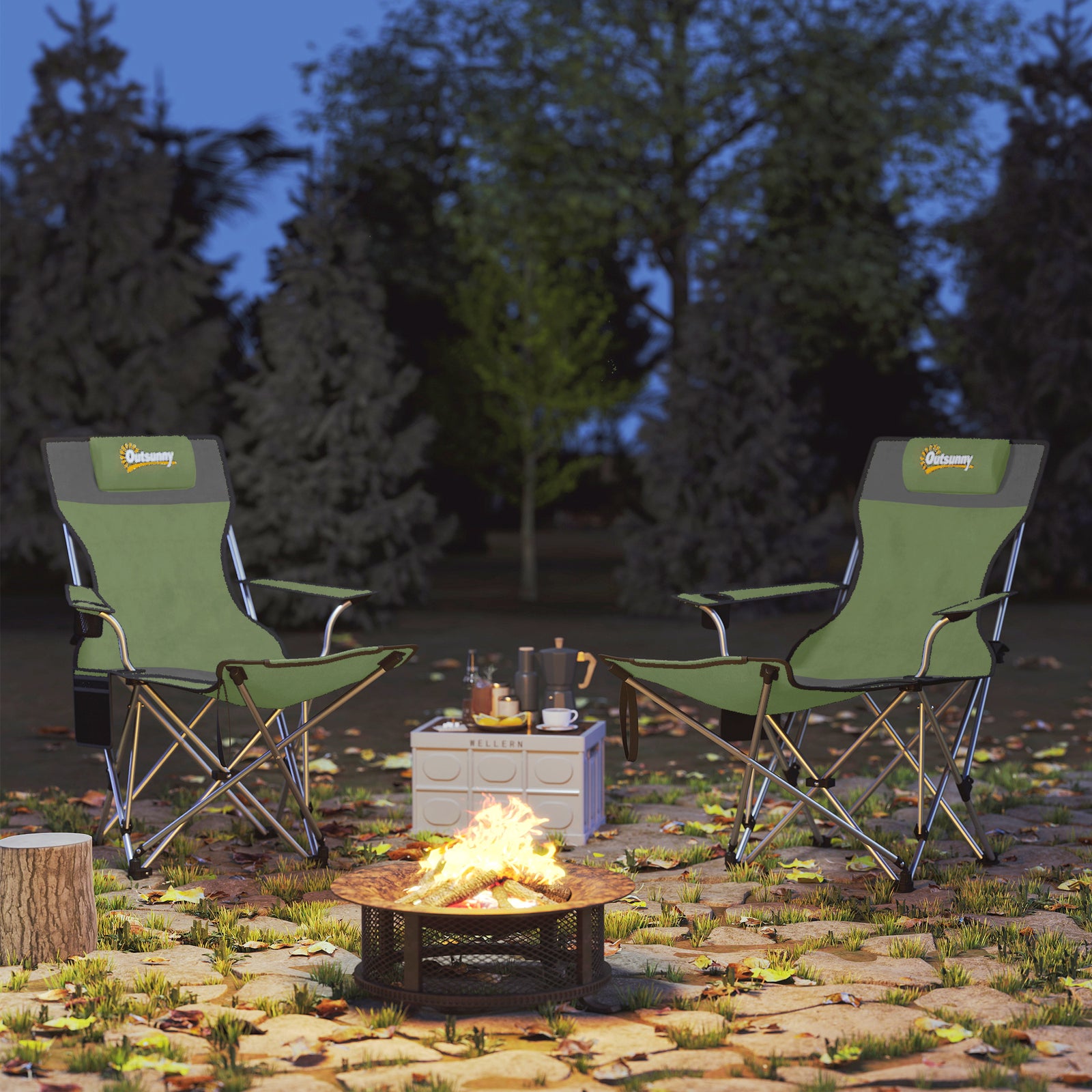 Set Of 2 Reclining Camping Chairs | Green