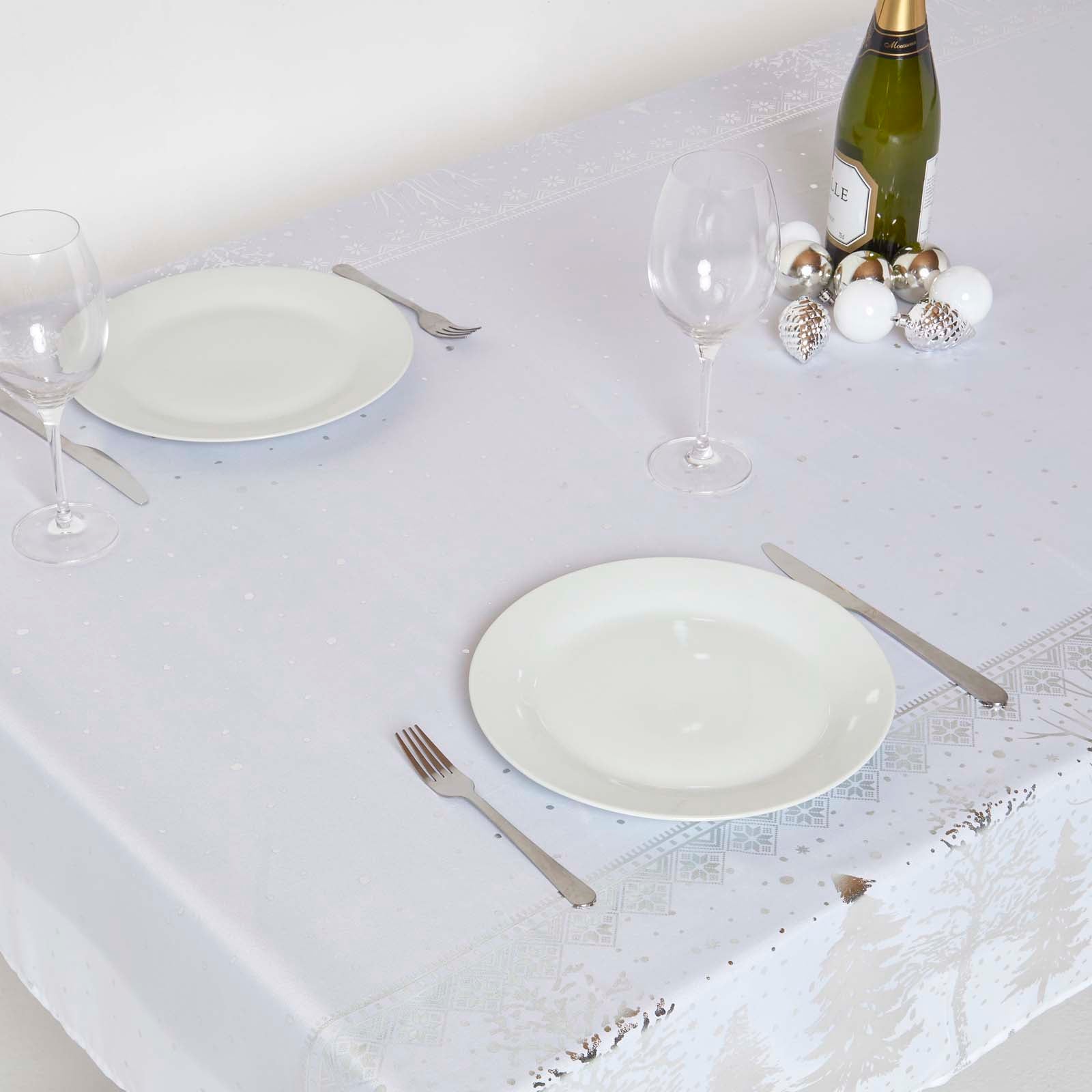 Silver Forest Christmas Table Cloth | 132 x 274cm | Silver