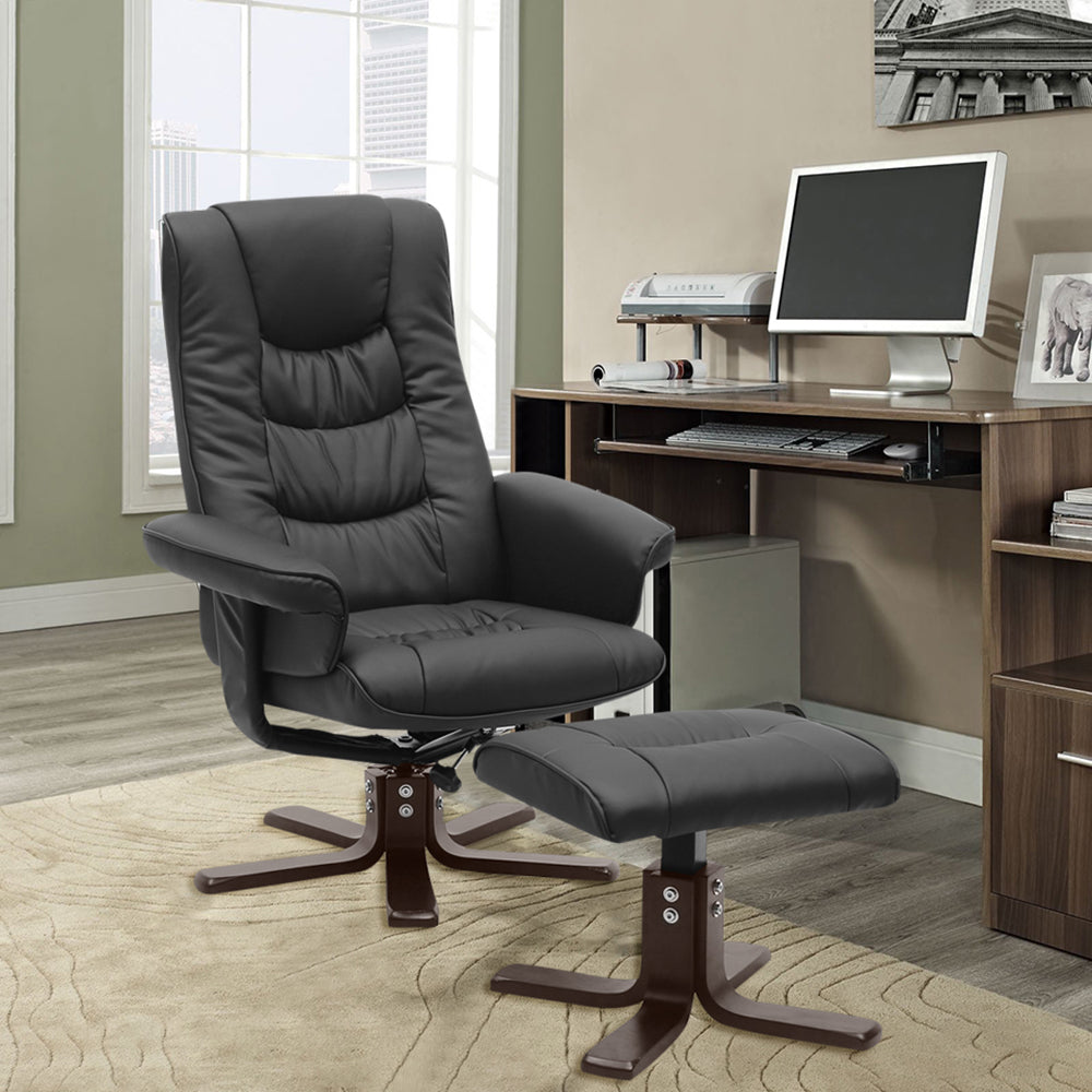 Upholstered Swivel Recliner Chair With Footstool | Black