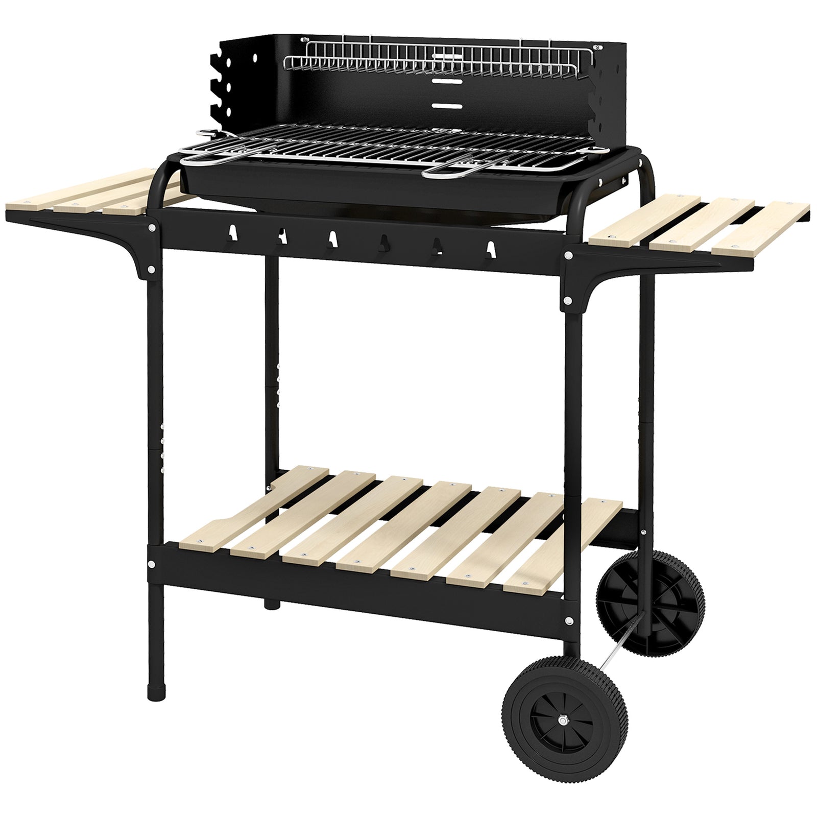 Outsunny Charcoal Barbecue Bbq Grill Trolley W/ 5-level Ash Catcher