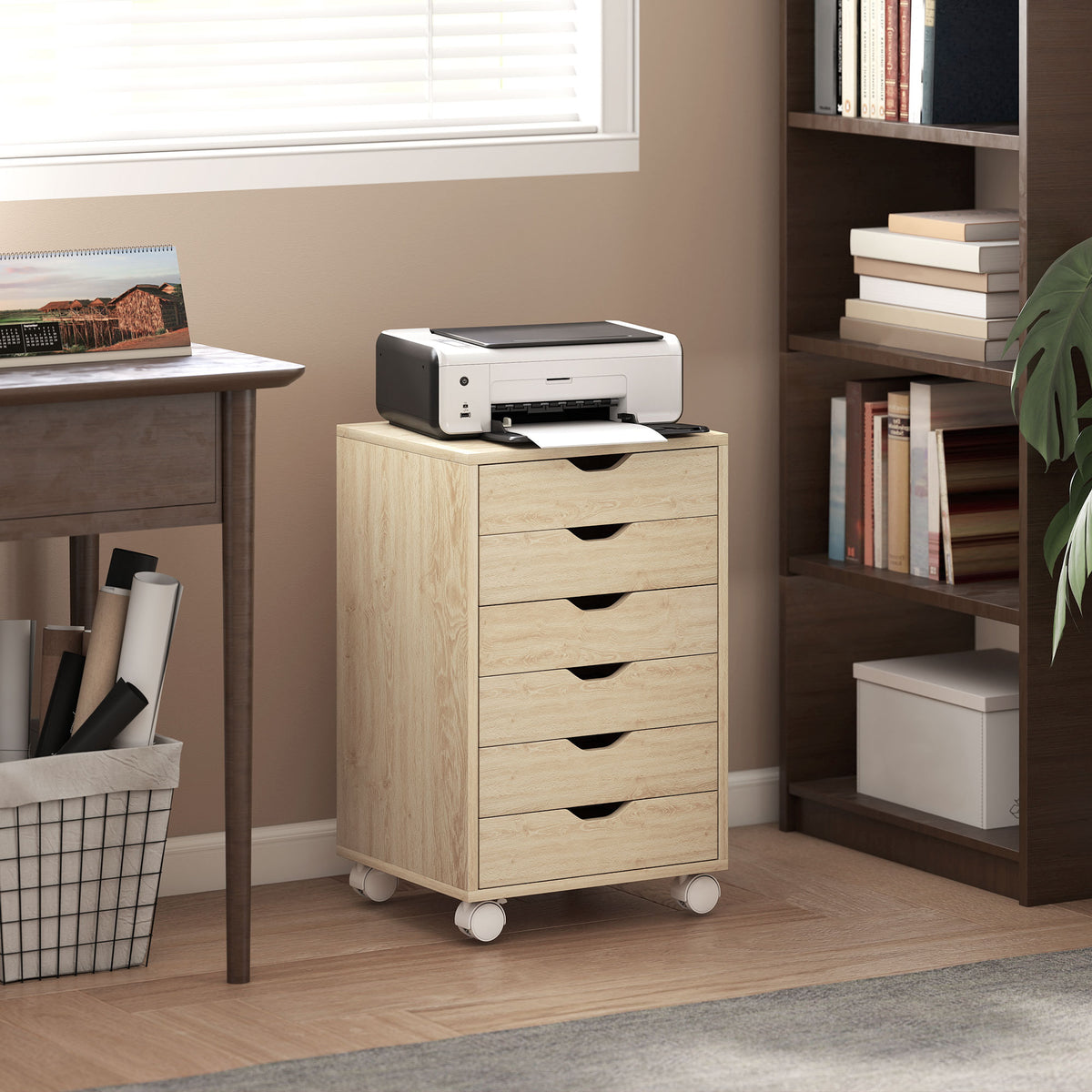 HOMCOM 6 Drawer Vertical File Cabinet With Quiet Drawers And Wheels