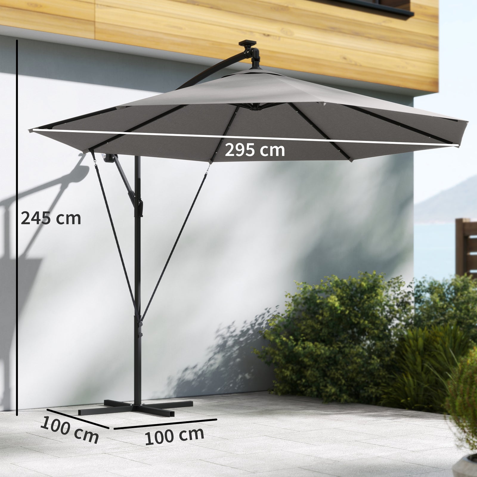 3 M Cantilever Parasol Solar Led Lights | Light Grey