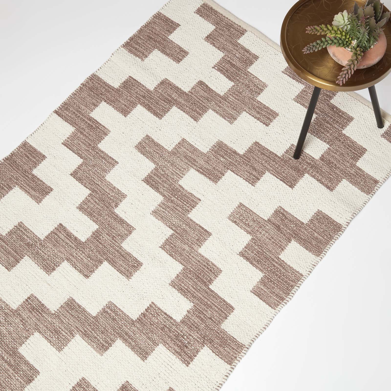 Malina Brown & Natural Kilim Cotton Rug | 150cm x 95cm | Natural