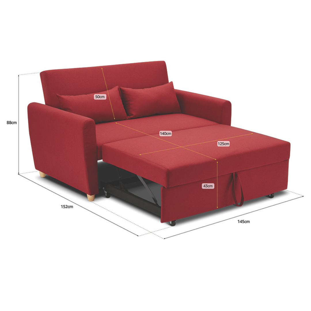 2-seater Pull Out Sofa Bed - Convertible Sleeper Sofa | Red