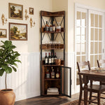 Living and Home Freestanding Tall Corner Wine Rack Bar Cabinet With Glass Holder