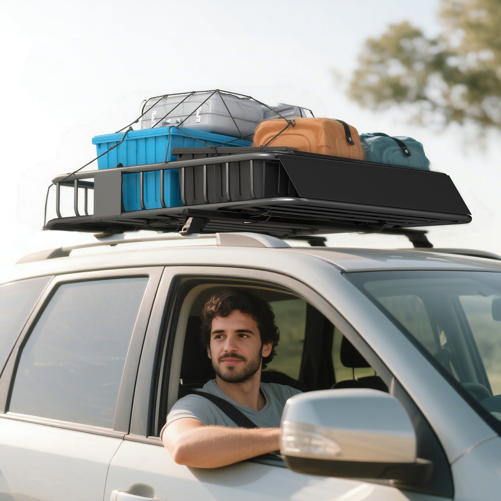 HOMCOM 90.7 Kg Universal Roof Rack Basket, Steel Car Rooftop Holder