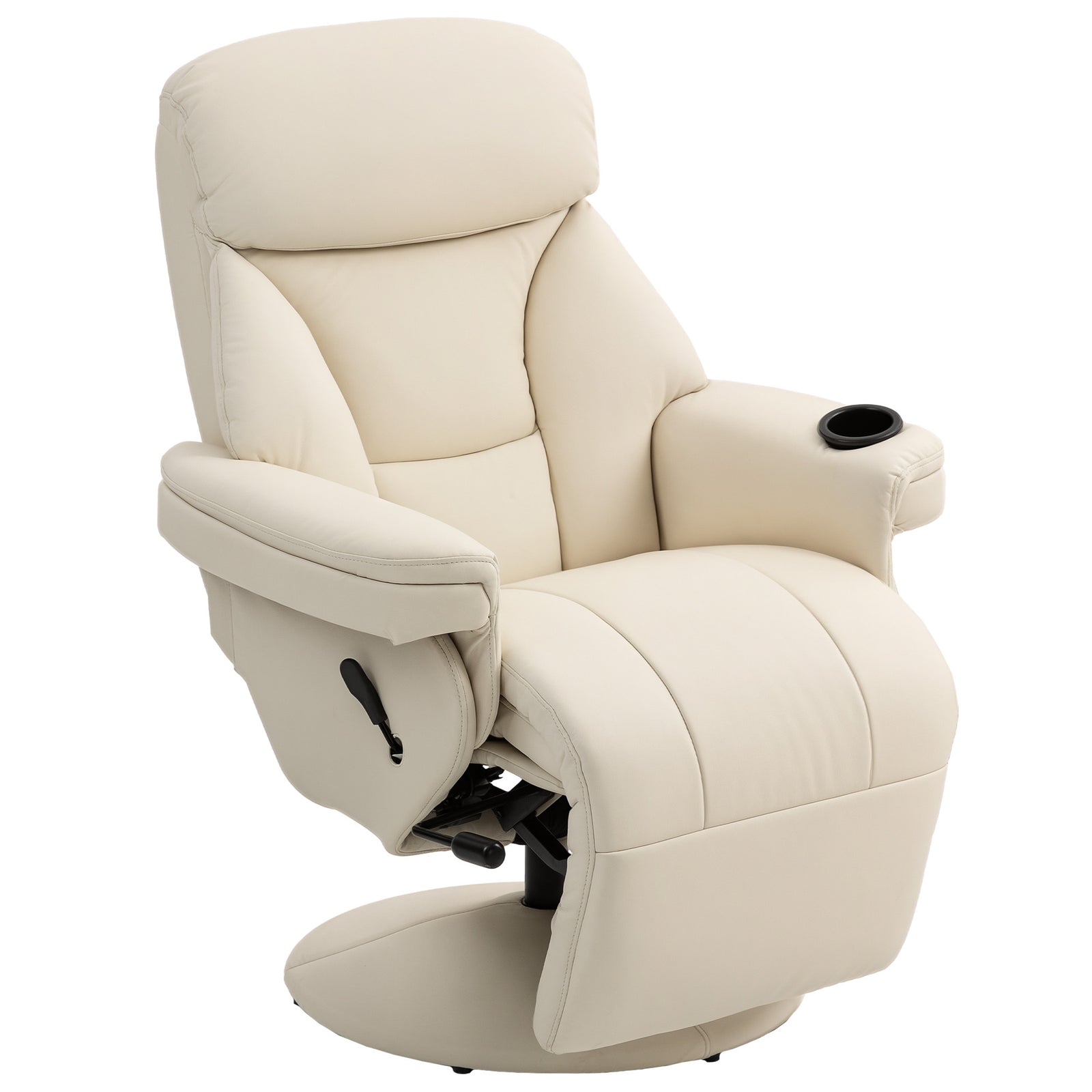 HOMCOM Manual Recliner Swivel Lounge Chair With Footrest, Cream White