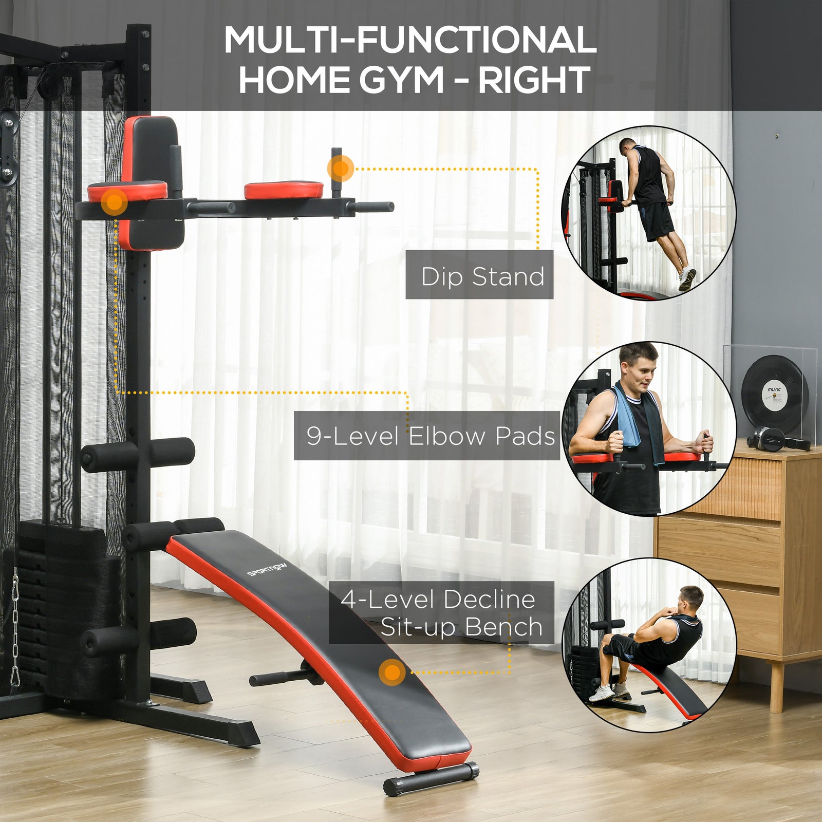 Multi Gym Workout Station With Sit Up Bench | Black