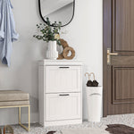 Slim Shoe Storage Cabinet With 2/3 Flip Drawers For Entryway | Medium | White