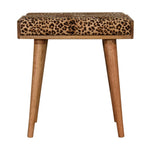 Solid Mango Wood Leopard Velvet Tray Style Footstool