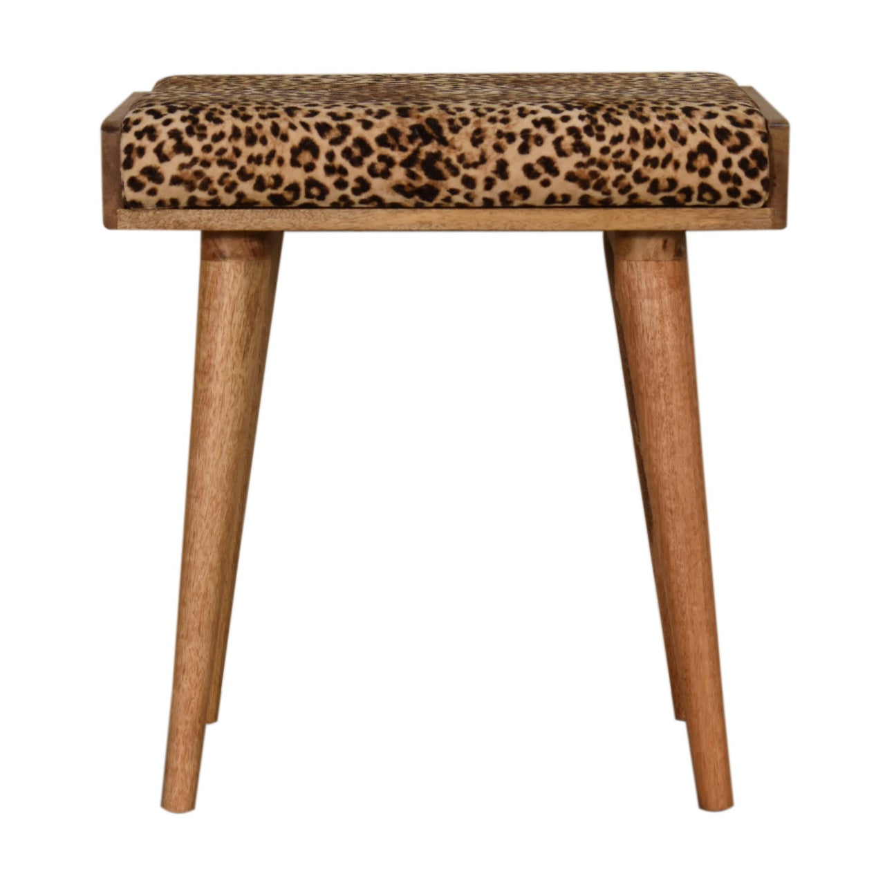 Solid Mango Wood Leopard Velvet Tray Style Footstool