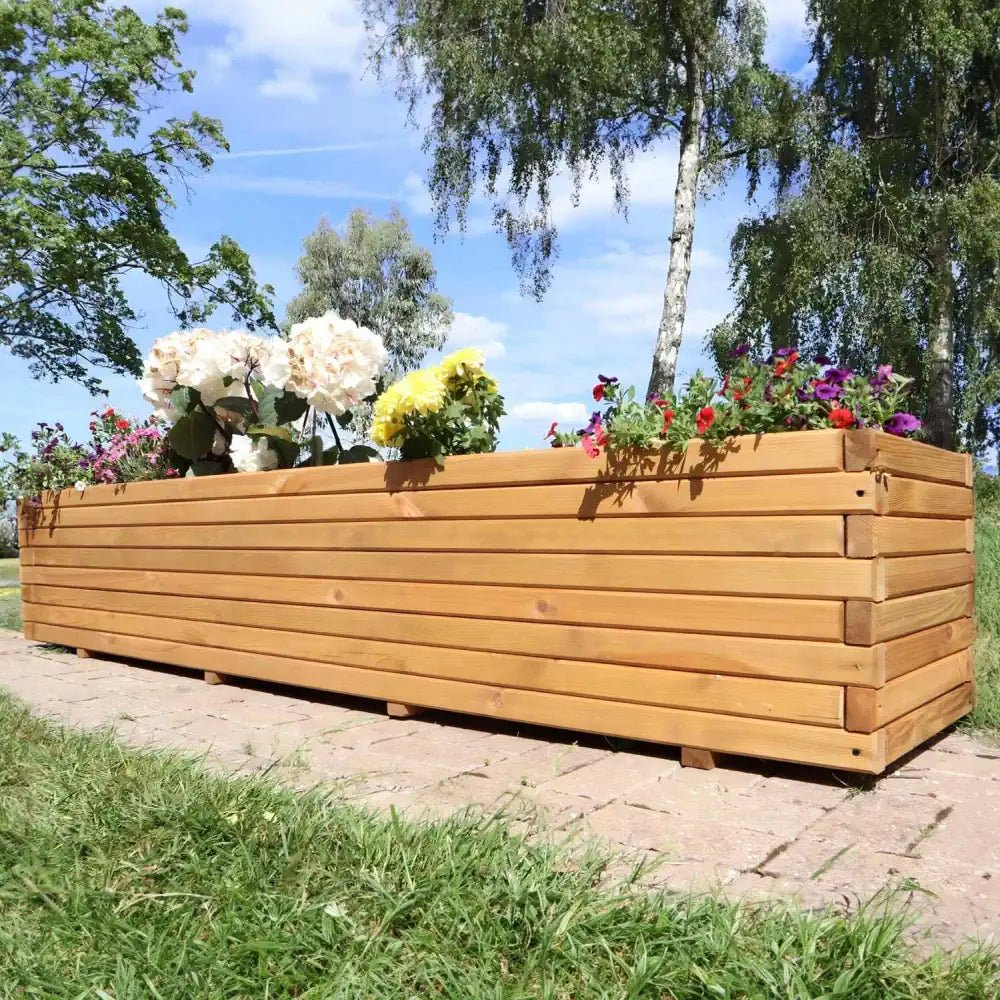 Pine Wooden Trough Planter With Feet | 200cm x 42cm x 38cm | Brown