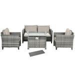 Rattan Garden Furniture Set W/ Gas Fire Pit Table, Cushion | Gray