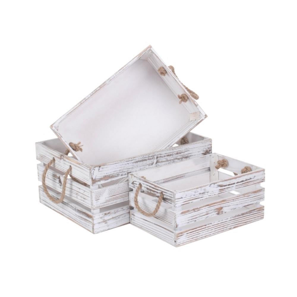 Distressed White Rope Handled Wooden Crate | Large | White