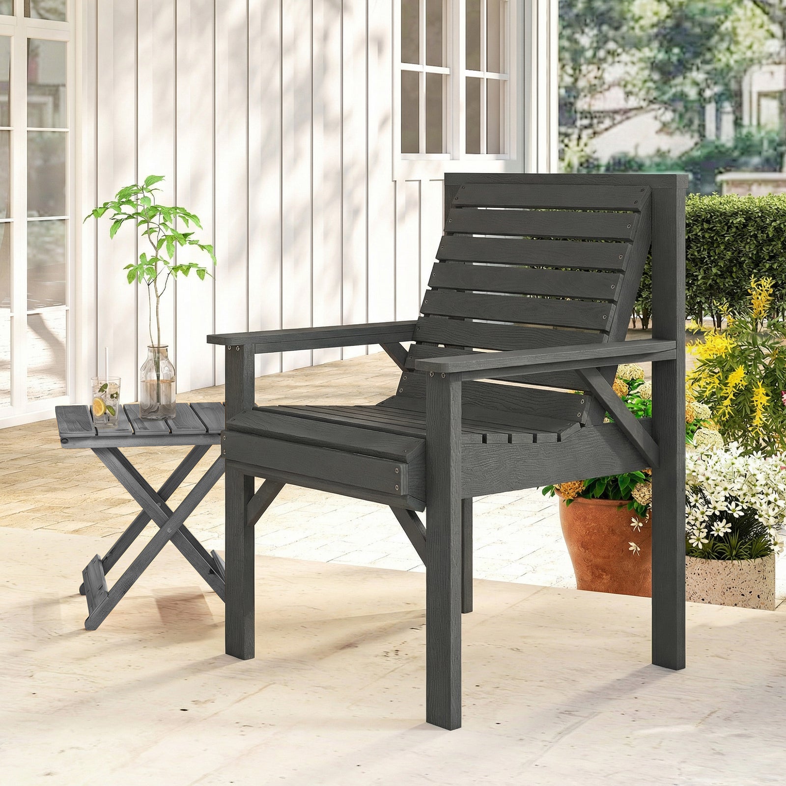 Wood Garden Chair Outdoor Dining Chair With Curved Seat | Grey