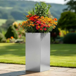 Zinc Galvanised Tall Square Planter | 32cm x 32cm x 75cm | Silver