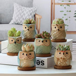 6pcs Mini Ceramic Owl Succulents Plant Pot With Plant Saucers