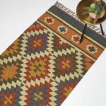 Lucea Orange & Blue Kilim Wool Rug | 180cm x 90cm | Orange