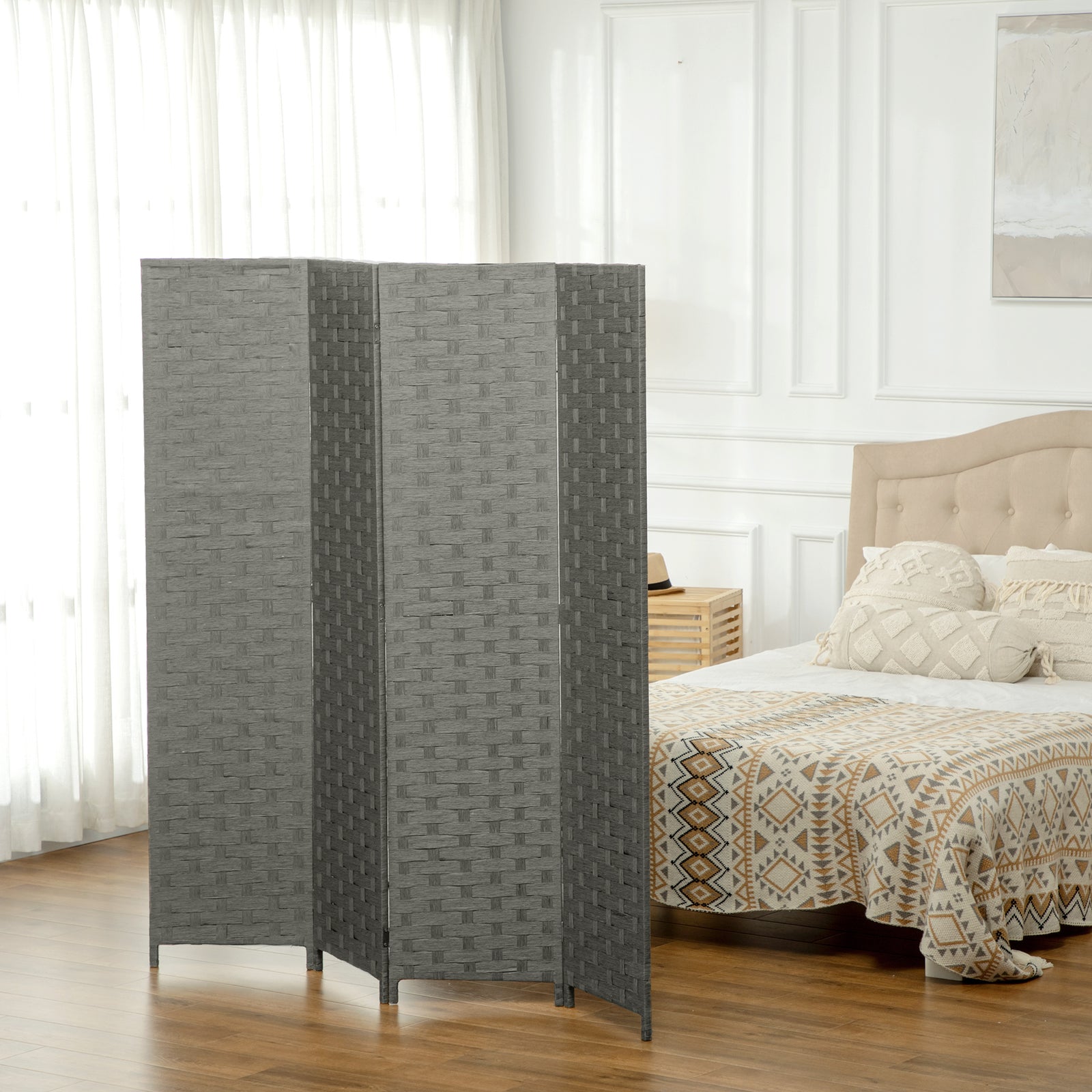 4 Panel Folding Room Dividers For Wall Privacy Screen Panels | One Size | Gray