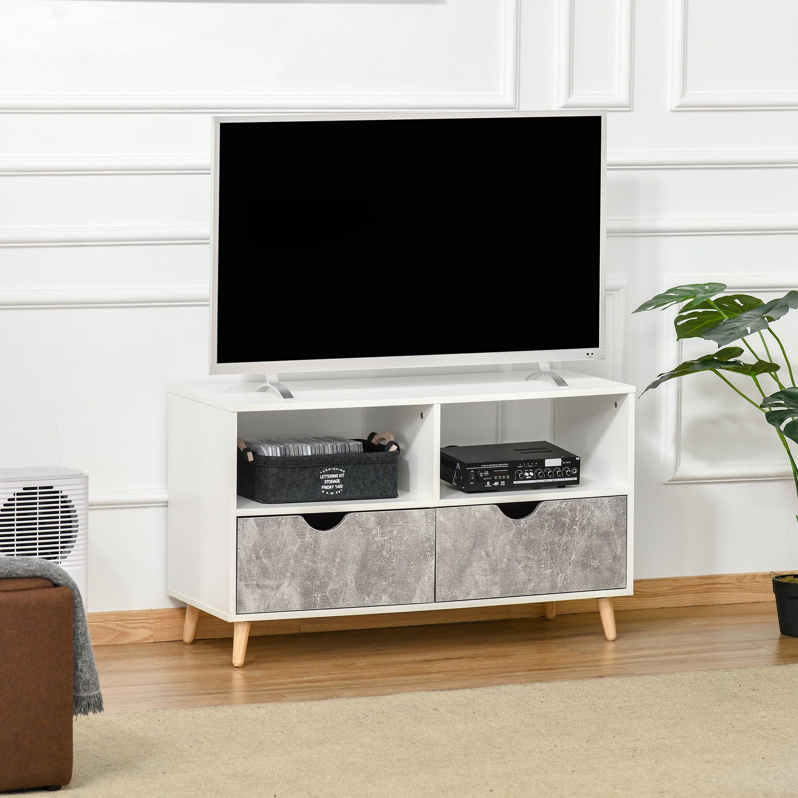 99cm Tv Stand Media Unit Cabinet W/ Shelves Drawers | One Size | Gray