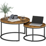 2 Pcs Stacking Coffee Table Set With Steel Frame | Rustic Brown