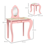 Kids Dressing Table With Mirror, Stool, Drawer, Girls Vanity Table | Pink
