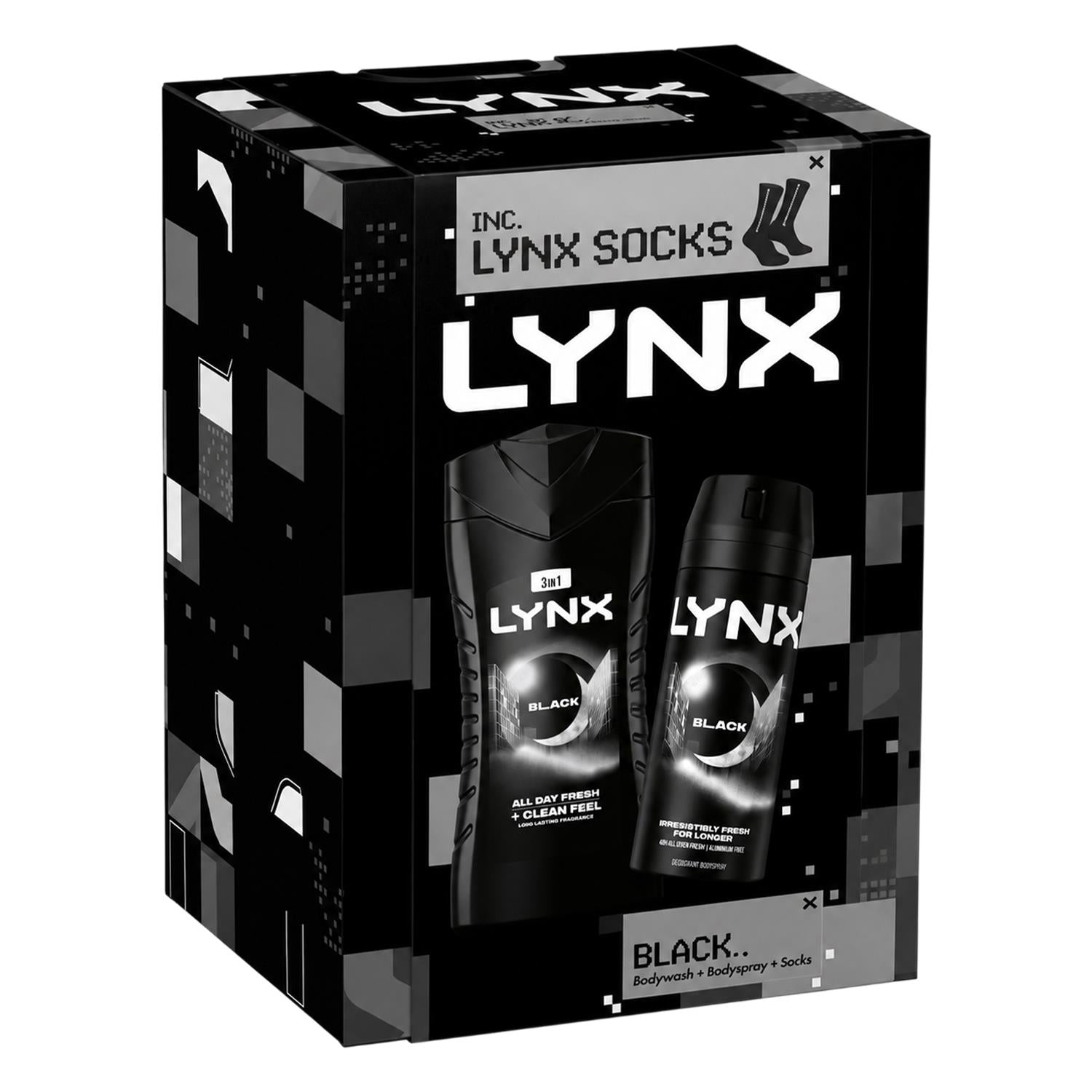 Black Duo And Socks Gift Set For Him, Body Wash And Body Spray | Set of 2