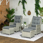 Recliner Rattan Set W/ Two-tier Glass Table, Grey